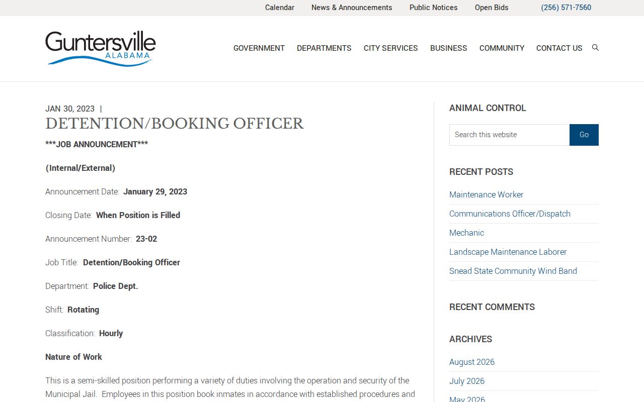 Guntersville detention and booking officer page describing arrest reports fingerprints and mug shots