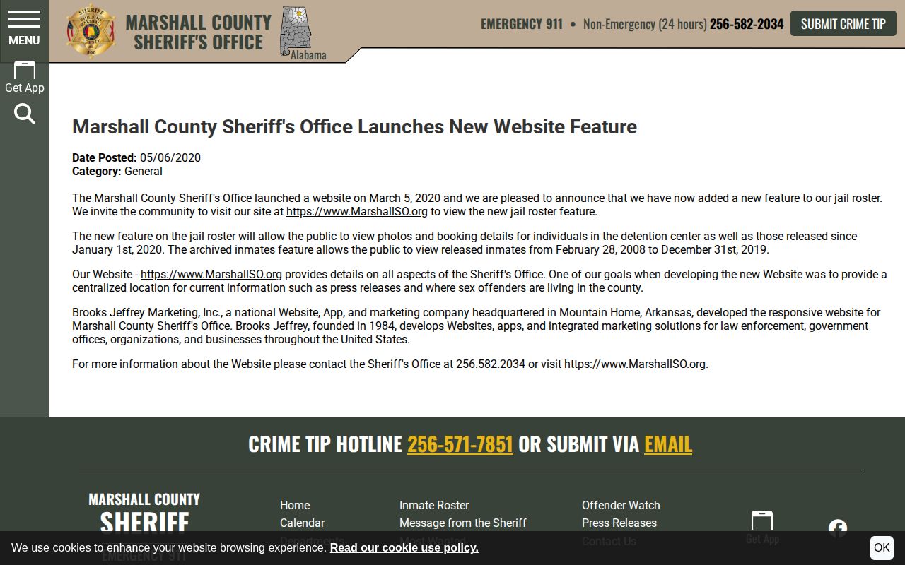 Marshall County Sheriff announcement about arrest roster archives